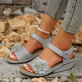 Sandals Fashion Flower Wedge Slope Heel Sandals Summer Casual Solid Colour Breathable Flip Flops Sandals Beach
