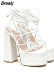 Chunky High Heels Women Sandals 2023 Hot Fashion European Style Sexy Rhinestone Sandals Strappy Women Shoes Party