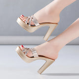 Sandals, Thick-Soled Slippers, Women's Thick-Soled Waterproof Platform, Fashionable, Large Size 4143 Frosted High-Heeled