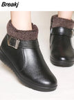 Women Winter Casual Platform Block High Heels Ankle Boots Female Suede Fleece Zipper Buckle Warm Snow Boots