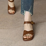 Vintage Women Sandals Thick High Heels Summer Open Toe Temperament Pumps Elegant Square Toe Office Ladies Shoes