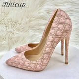 Elegant Women Pink Lace Fabric Pointy Toe High Heel Wedding Bridemaids Shoes Comfortable 8cm 10cm 12cm Stiletto