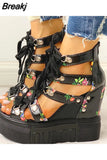 Hot Print Leisure Wedges women's Shoes 2023 Summer Shoes women Sandals Platform Shoelaces High Heels Casual Shoes