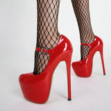 Women Super High Heel 17CM Pumps 2023Spring Autumn Platform Patent Leather Red Black Round Toe Buckle Strap Sexy Zapato De