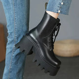 Goth Ankle Boots Women Black Chunky Wedge Platform Shoes Woman Lace Autumn Patent Leather Footwear Lady Botas