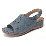 Breakj Summer New Large-Size Slope Hedley Sandals Women Hollow Flat Heel Buckle With Retro Hole