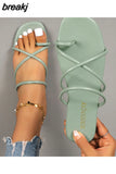 Summer Women Slippers Beach Fashion Flats Slip on Square Toe Slides Woman Outdoor Casual Shoes Zapatos Para
