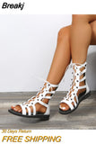 Women Summer New 2023 OpenToe Flat Shoes Round Toe Square Heels Sandals Rivet Cross Strap Back Zipper Woman