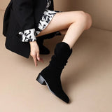 Shoes Women's 2023 Fashion Women's Boots Side Zipper Mid and Small Leg Boots Pointed Pleated Thick Heels Square