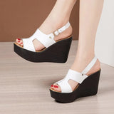 High Heel Wedges Heel Sandals Women Summer2021New Thick Bottomed Platform Open Toe Black White Sandals Size 32 To