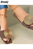 New Woman Summer Flat Sandals Plus Size Round Buckle Solid Flats Female Casual Slippers Ladies Women Fashion Beach