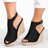 Large Size Beige Heeled Sandals Velvet Shoes Cross-Shoes Clogs Wedge 2024 Summer Espadrilles Platform Big Black High
