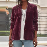 V Neck Golden Velvet Small Suit Jacket Autumn New Women Slim Solid Color Long Sleeves Coat Elegant Office Lady Party