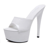 Breakj Patent Leather Drag Heels With Sexy Black Waterproof Platform Hate Day High Heel Sandals Female