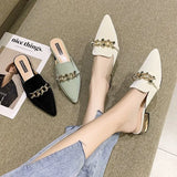 Muller Slippers Pointed ToeMetal Chain Fashion Office Ladies Shoes High Heels Low Heel Slippers Women's Shoes Summer