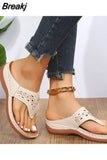Women Platform Sandals Beach Casual Wedges Flip Flops Premium Orthopedic Open Toe Big Toe Anti-slip Outdoor PU Leather