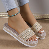 Breakj Wind Large Size Thick Bottom Lady Slippers 2023 New Hemp Line Type Casual Fashion Fish Mouth