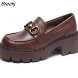 Spring Autumn New Retro Loafer Shoes Platform Metal Buckle Jk Single Shoes Women Thick Heel Thick Sole Small Leather