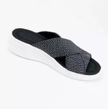 Summer New Flat Heel Fish Mouth Cool Drag Thick Soles Large Size Flying Woven Cross Women's