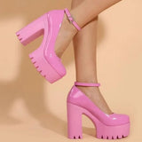 Spring Chunky Heeled Ankle Strap Pumps Sweet Platform Pink Square Heel Woman High Heels Pumps Platform Shoes Woman
