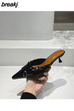 Rivet Mule Shoes Women Slippers Slip On Slides Pointed Toe Low Heels Pumps 2023 Cover Rome Basic Sandals Female