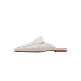Women Mule Slippers Concise Style Simple Flat Shoes Cow Leather Square Toe Mules Spring Autumn Women Flats Outdoor
