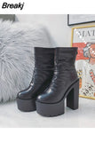 Autumn Winter Platform Boots High Heels Back Zipper Black White Short Boots For Women Waterproof Gothic