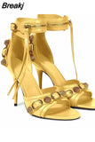 Thin High Women Sandals Fashion Summer 2023 Rivets Tassel Belt Buckle Genuine Leather Sandals High Quality Party
