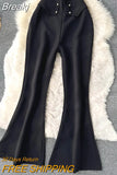 Women Sprint Pants Solid Colar High Waist Slim Flare Pants Elegant Office Lady Yellow Black Full Length Casual