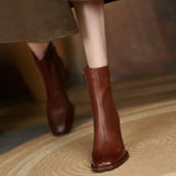 and Winter 2023 New Versatile Nude Boots Women's Thick Heel Side Zipper High Heel Simple Casual Square Short Boots