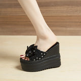 Sandals Women Luxury Platform Bowtie High Heels Slippers Peep Toe Black White Slides Outdoor Pumps Ladies Casual