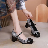 for Women 2023 High Heels Round Toe Ladies Summer Footwear White Block Heel Pumps on Heeled Mary Jane Gothic Chunky
