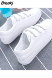 New Fashion Women Shoes Casual High Platform Hole PU Leather Striped Simple Women Casual White Shoes Sneakers Shoes