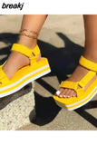 sexy stitching color summer new style square toe thick-soled hollow platform shoes outdoor women's
