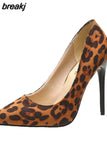 Rubber Bottom High Heels Shoes Women Pumps Flock Leopard Print Sexy Stilettos Party Heeled Designer Shoes Large Size