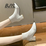 Autumn and Winter New Knitted Socks Boots Women Thick Heel High Heel Small Short Boots Single Tube Elastic Boots