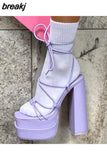 New Sexy Strappy Heels Sandals Women Summer Heels Sandals Thick Sole Cross Lacing High Heels Party Sandals Large Size