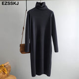 Casual autumn winter Pile collar thick maxi weater pullovers dress Women basic loose sweater female turtleneck long
