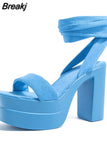 New FashionDouble Bottom Platform Sandals Chunky High Heeled Ankle Buckle Strap Women Sandals Comfort Walking Shoes