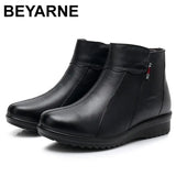 Sale Black Genuine Leather Mother Boots Woman Shoes Round Toe Flat Soft Sole Non-slip Comfortable Warm Boots