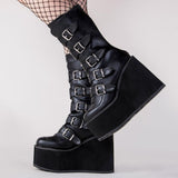 INS Hot Brand Women Boots Zipper Heart Buckle High Wedges Platform Boots Women Thick Bottom Cool Goth Cosplay