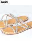 New 2023 Summer Dropship In Stock Women Slipper Sandals Sparkle Crystals Shoes Leisure Flat Comfy Beach Vacation