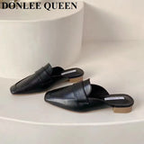 Spring Women Mule Slippers Fashion Square Toe Flat Casual Slides Slip On Outdoor Female Flip Flops Sandals Zapatillas