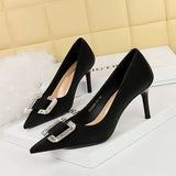 Breakj 6 Fashion Banquet Women's Shoes Heel High Heel Shallow Pointed Water Diamond Buckle Single Shoes High Heels
