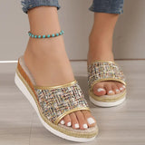2023 New Fashion Striped Platform Slippers Women Summer Canvas Wedge Sandals Woman Plus Size Non Slip Casual