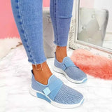 Summer Women Breathable Mesh Crystal Sneakers Light Weight Knitted Casual Ladies Flats Hook Loop Fashion Vulcanized