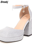 Pumps Chunky Heel Ankle Strap Shoes 2023 Spring Summer Wedding Shoes Fashion Sexy Mary Janes Pumps Big Size