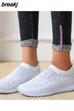 Crystal Breathable Mesh Sneakers Shoes for Women Comfortable Soft Bottom Flats Plus Size 43 Non Slip Casual Shoes