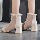 Women Boots Comfortable Plush Warm Fur Ladies Ankle Boots Elegant High Heels Solid Color Convenient Zipper Female