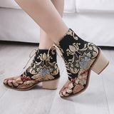 Size boots women Embroidery Flower Med Heel Ankle Boots Comfort Autumn Winter Ankle Boots Brand Designer Short
